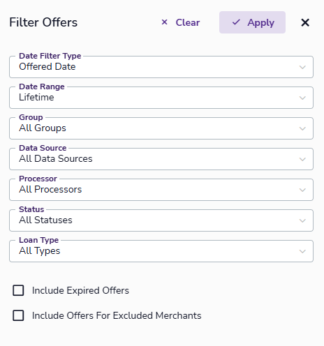 Filter modal with criteria