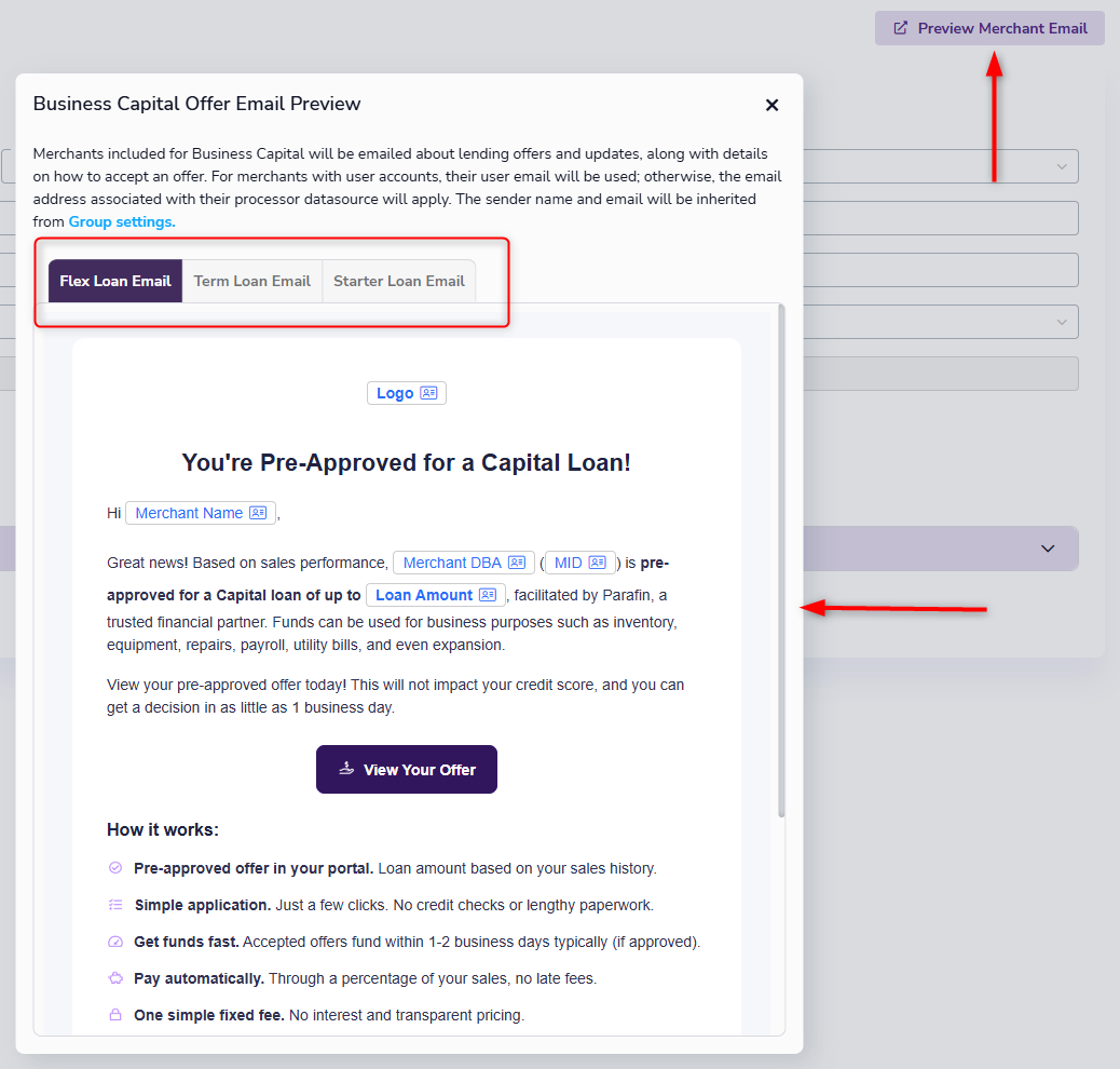 Preview Merchant Email