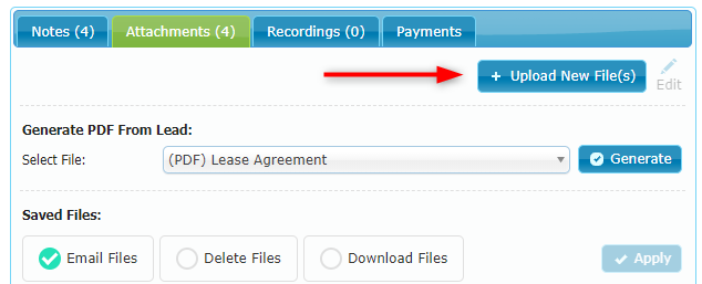 Upload New Files button on the Attachments tab