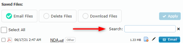 Search box on the lead Attachments tab