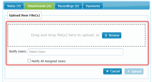 File upload window with drag-and-drop and Browse options