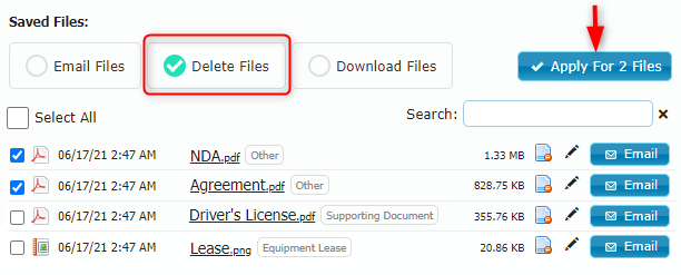 Delete Files mass action with multiple attachments selected