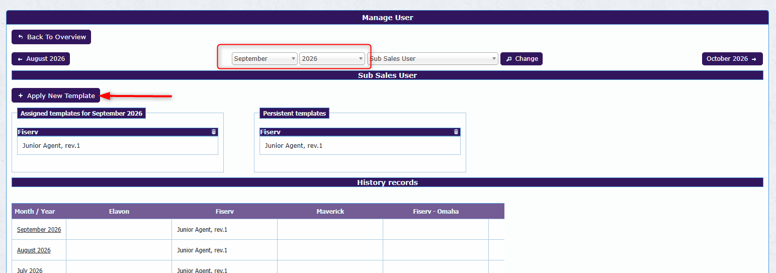 Residual period selection and Apply New Template button
