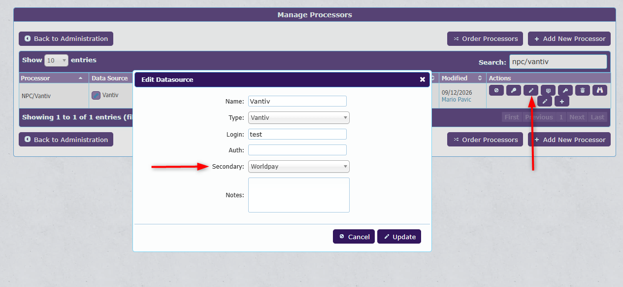 Worldpay data source configured as secondary
