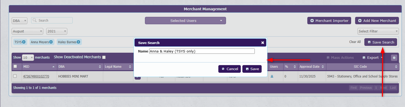 Save Search options