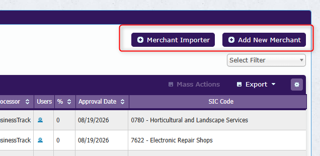 Options for adding merchants