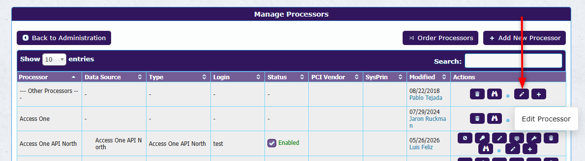 Edit Processor option in Processor Settings