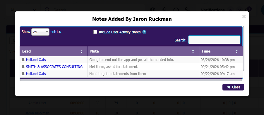 Popup showing details for a selected Sales Metrics cell