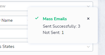 Mass email sent confirmation message