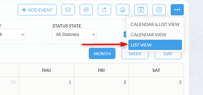 Switching the Calendar to List View
