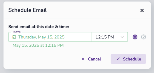 Date and time selection pop-up