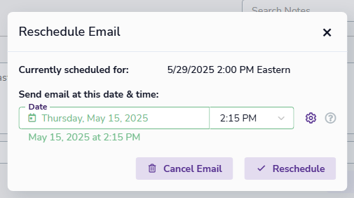 Reschedule or cancel pop-up
