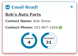 Email open notification with five-minute countdown timer