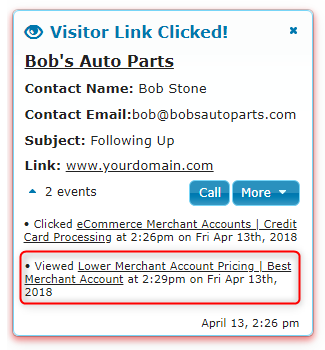 Tracked link click notification