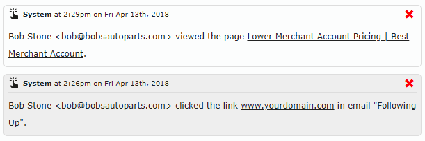 Visitor tracking activity saved in lead notes